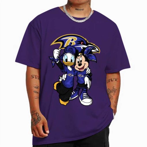 T Shirt Color DSBN038 Minnie And Daisy Duck Fans Baltimore Ravens T Shirt