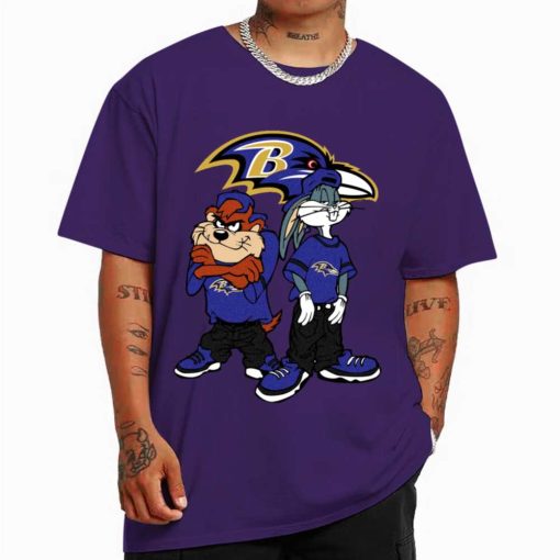 T Shirt Color DSBN048 Looney Tunes Bugs And Taz Baltimore Ravens T Shirt