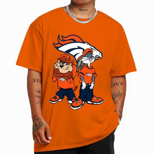 T Shirt Color DSBN154 Looney Tunes Bugs And Taz Denver Broncos T Shirt