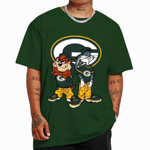 T Shirt Color DSBN183 Looney Tunes Bugs And Taz Green Bay Packers T Shirt