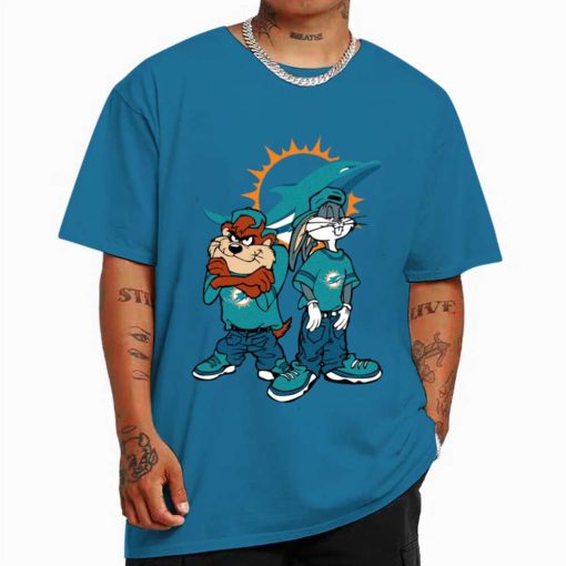 T Shirt Color DSBN313 Looney Tunes Bugs And Taz Miami Dolphins T Shirt