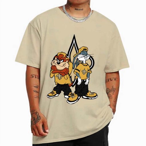 T Shirt Color DSBN360 Looney Tunes Bugs And Taz New Orleans Saints T Shirt