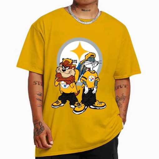 T Shirt Color DSBN427 Looney Tunes Bugs And Taz Pittsburgh Steelers T Shirt