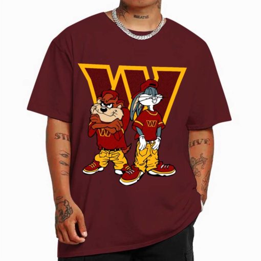 T Shirt Color DSBN511 Looney Tunes Bugs And Taz Washington Commanders T Shirt