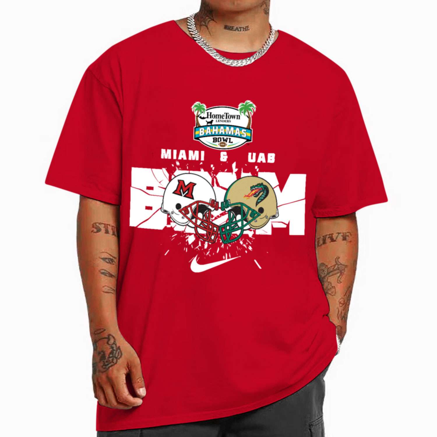Miami And UAB Boom Helmet Home Town Lenders Bahamas Bowl T-Shirt