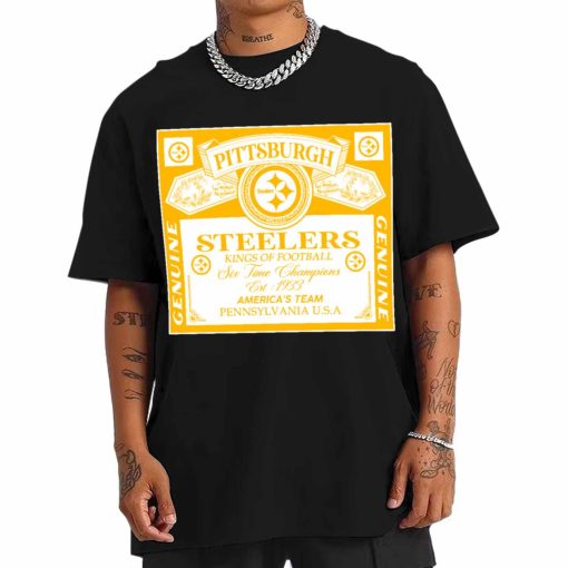 T Shirt Men DSBEER27 Kings Of Football Funny Budweiser Genuine Pittsburgh Steelers T Shirt
