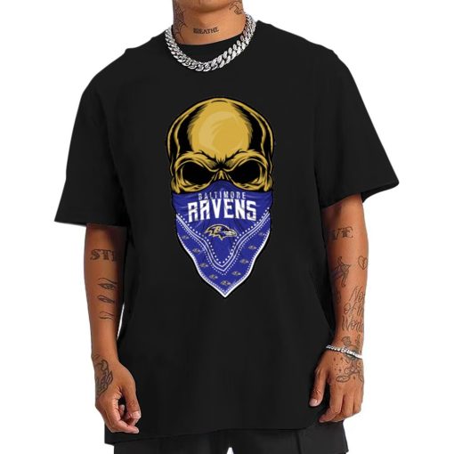 T Shirt Men DSBN033 Skull Wear Bandana Baltimore Ravens T Shirt