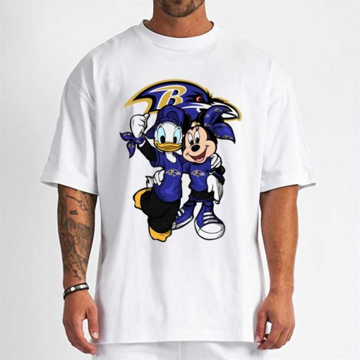 T Shirt Men DSBN038 Minnie And Daisy Duck Fans Baltimore Ravens T Shirt