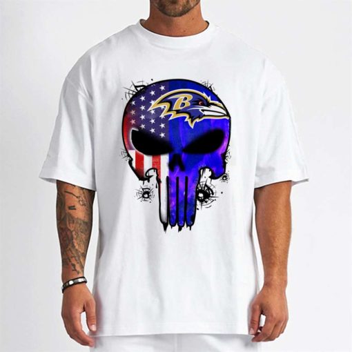 T Shirt Men DSBN043 Punisher Skull Baltimore Ravens T Shirt