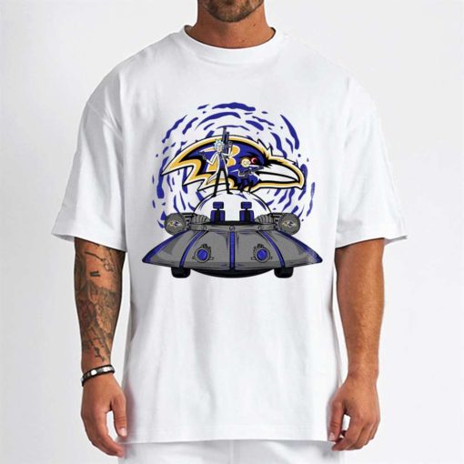 T Shirt Men DSBN044 Rick Morty In Spaceship Baltimore Ravens T Shirt