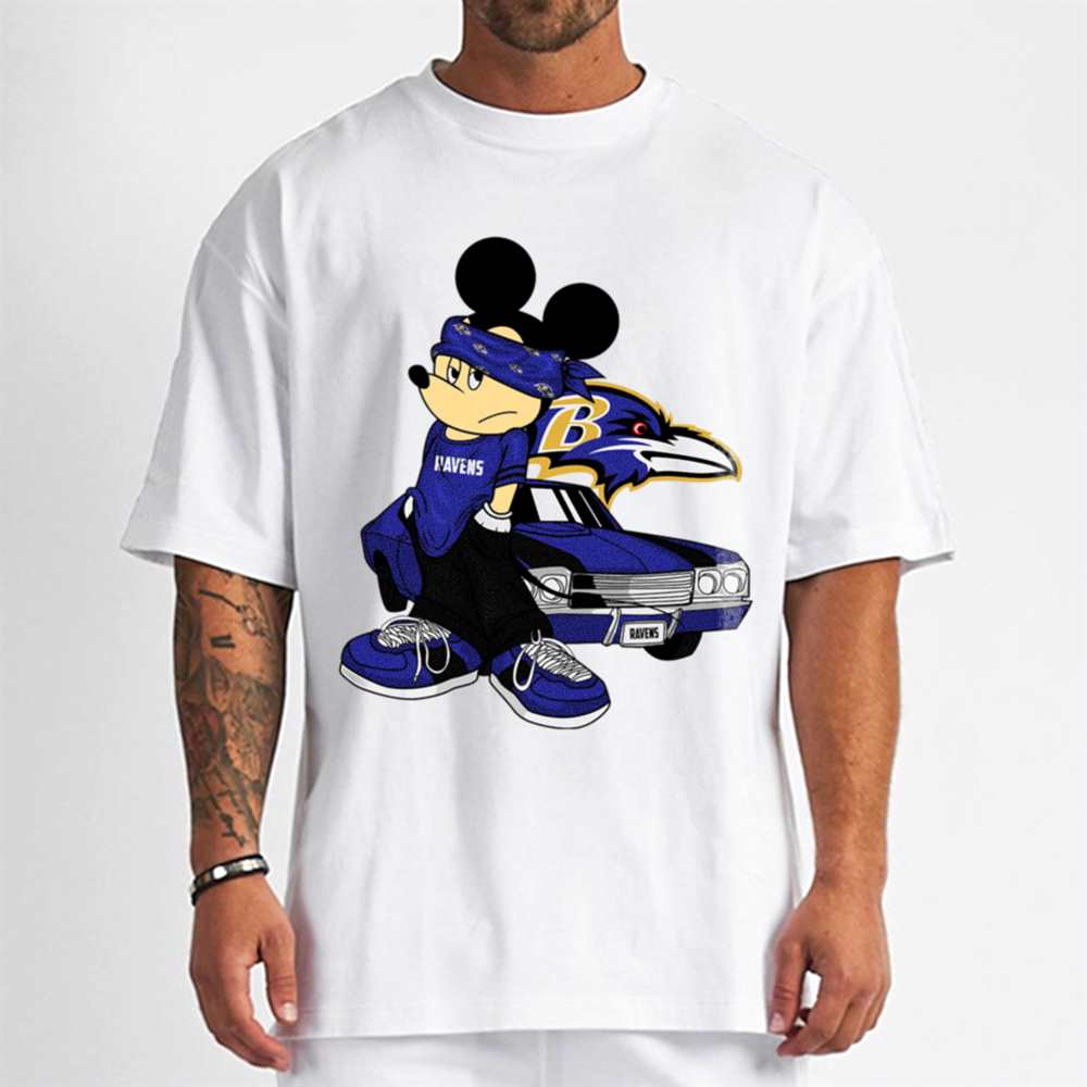 Mickey Gangster And Car Baltimore Ravens T-Shirt