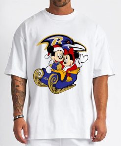 T Shirt Men DSBN046 Mickey Minnie Santa Ride Sleigh Christmas Baltimore Ravens T Shirt