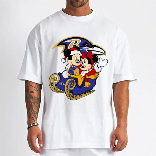 T Shirt Men DSBN046 Mickey Minnie Santa Ride Sleigh Christmas Baltimore Ravens T Shirt