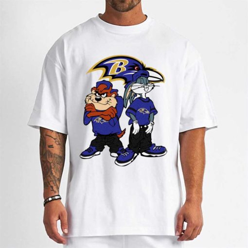 T Shirt Men DSBN048 Looney Tunes Bugs And Taz Baltimore Ravens T Shirt