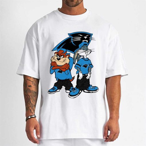 T Shirt Men DSBN076 Looney Tunes Bugs And Taz Carolina Panthers T Shirt