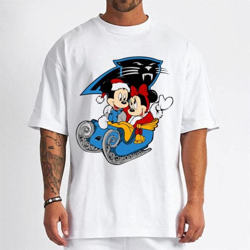 T Shirt Men DSBN078 Mickey Minnie Santa Ride Sleigh Christmas Carolina Panthers T Shirt