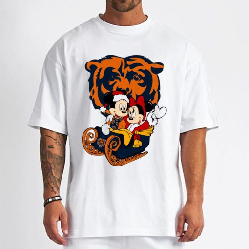 T Shirt Men DSBN091 Mickey Minnie Santa Ride Sleigh Christmas Chicago Bears T Shirt