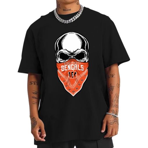 T Shirt Men DSBN097 Skull Wear Bandana Cincinnati Bengals T Shirt