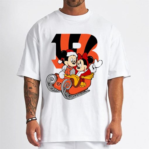 T Shirt Men DSBN099 Mickey Minnie Santa Ride Sleigh Christmas Cincinnati Bengals T Shirt