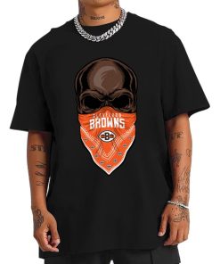 T Shirt Men DSBN113 Skull Wear Bandana Cleveland Browns T Shirt