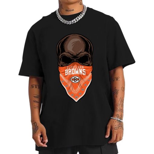 T Shirt Men DSBN113 Skull Wear Bandana Cleveland Browns T Shirt