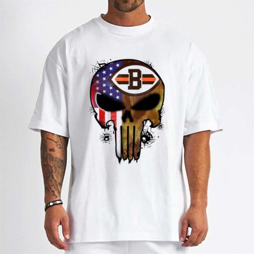 T Shirt Men DSBN128 Punisher Skull Cleveland Browns T Shirt
