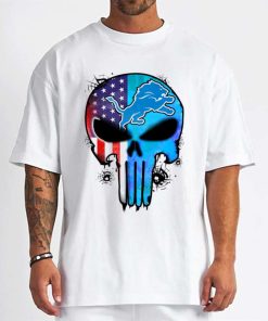 T Shirt Men DSBN167 Punisher Skull Detroit Lions T Shirt
