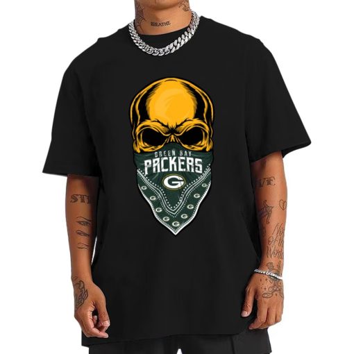 T Shirt Men DSBN177 Skull Wear Bandana Green Bay Packers T Shirt