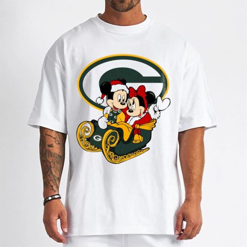 T Shirt Men DSBN189 Mickey Minnie Santa Ride Sleigh Christmas Green Bay Packers T Shirt