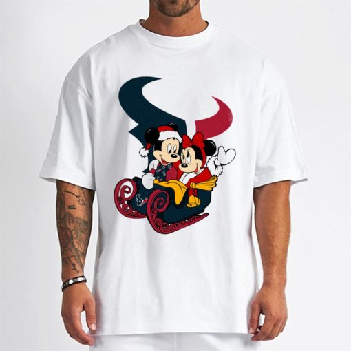 T Shirt Men DSBN204 Mickey Minnie Santa Ride Sleigh Christmas Houston Texans T Shirt