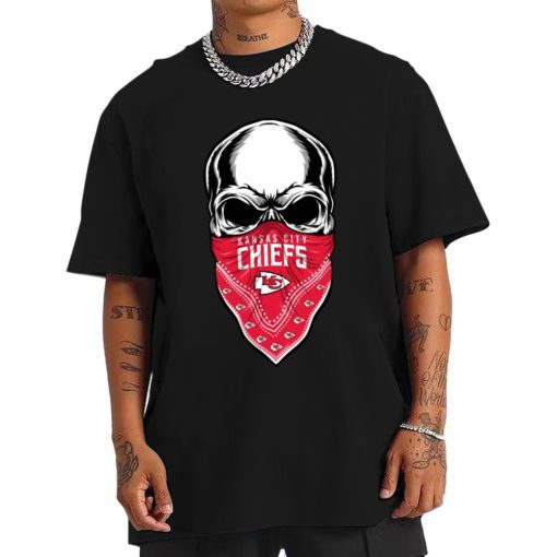 T Shirt Men DSBN241 Skull Wear Bandana Kansas City Chiefs T Shirt