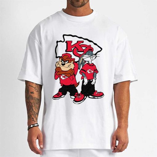 T Shirt Men DSBN251 Looney Tunes Bugs And Taz Kansas City Chiefs T Shirt