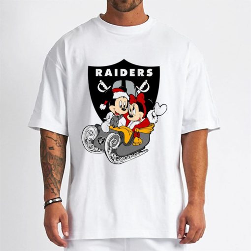 T Shirt Men DSBN264 Mickey Minnie Santa Ride Sleigh Christmas Las Vegas Raiders T Shirt