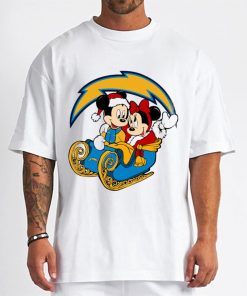 T Shirt Men DSBN276 Mickey Minnie Santa Ride Sleigh Christmas Los Angeles Chargers T Shirt