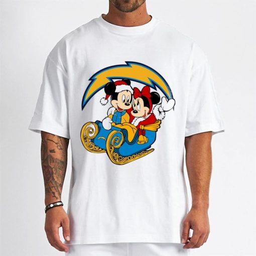 T Shirt Men DSBN276 Mickey Minnie Santa Ride Sleigh Christmas Los Angeles Chargers T Shirt