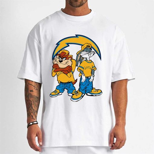 T Shirt Men DSBN282 Looney Tunes Bugs And Taz Los Angeles Chargers T Shirt