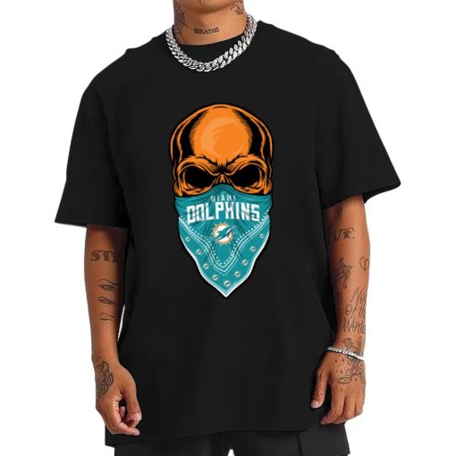 T Shirt Men DSBN305 Skull Wear Bandana Miami Dolphins T Shirt