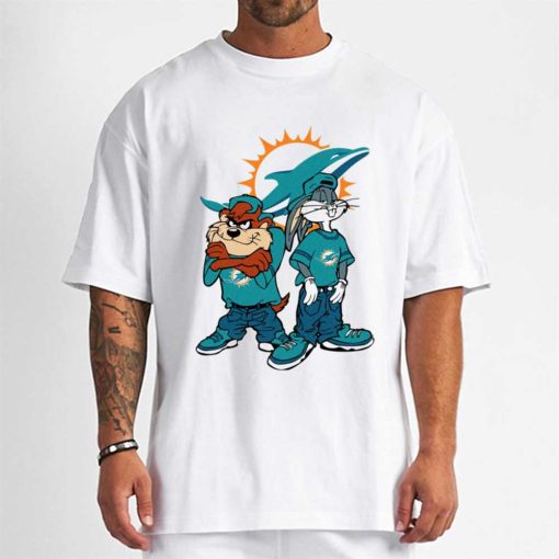 T Shirt Men DSBN313 Looney Tunes Bugs And Taz Miami Dolphins T Shirt