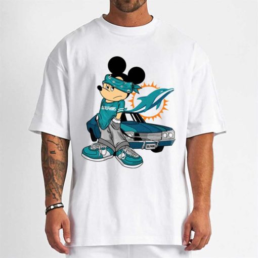T Shirt Men DSBN320 Mickey Gangster And Car Miami Dolphins T Shirt