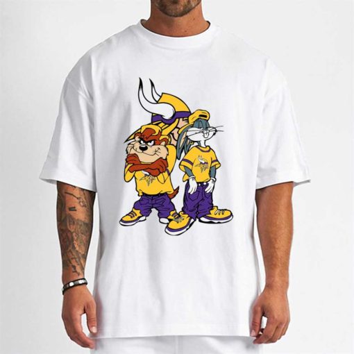 T Shirt Men DSBN325 Looney Tunes Bugs And Taz Minnesota Vikings T Shirt