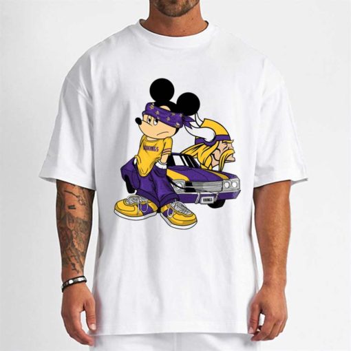 T Shirt Men DSBN336 Mickey Gangster And Car Minnesota Vikings T Shirt