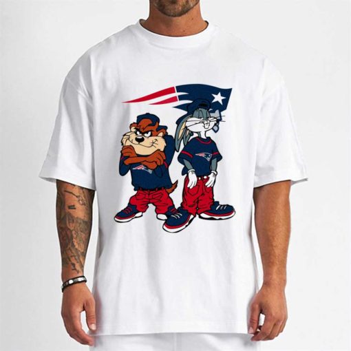 T Shirt Men DSBN341 Looney Tunes Bugs And Taz New England Patriots T Shirt