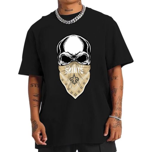 T Shirt Men DSBN353 Skull Wear Bandana New Orleans Saints T Shirt