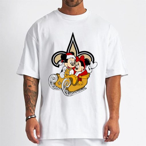T Shirt Men DSBN356 Mickey Minnie Santa Ride Sleigh Christmas New Orleans Saints T Shirt