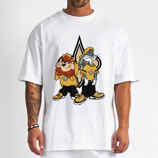 T Shirt Men DSBN360 Looney Tunes Bugs And Taz New Orleans Saints T Shirt