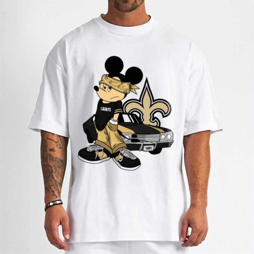T Shirt Men DSBN368 Mickey Gangster And Car New Orleans Saints T Shirt