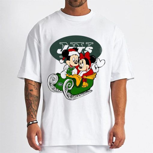 T Shirt Men DSBN394 Mickey Minnie Santa Ride Sleigh Christmas New York Jets T Shirt