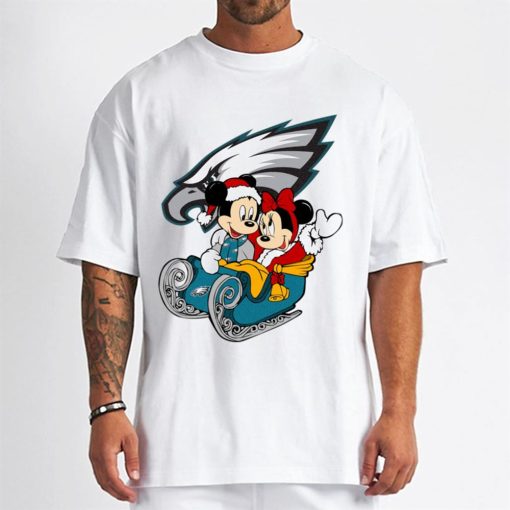 T Shirt Men DSBN414 Mickey Minnie Santa Ride Sleigh Christmas Philadelphia Eagles T Shirt