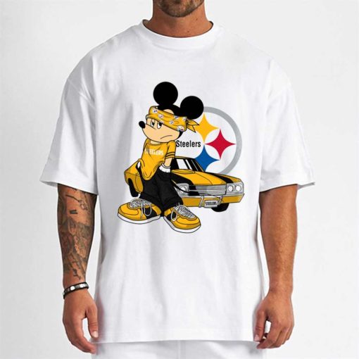 T Shirt Men DSBN424 Mickey Gangster And Car Pittsburgh Steelers T Shirt