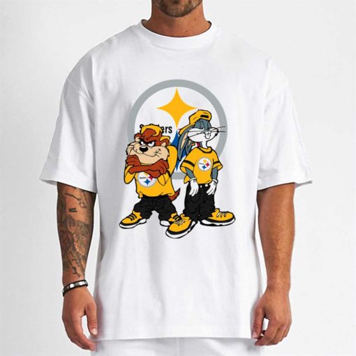 T Shirt Men DSBN427 Looney Tunes Bugs And Taz Pittsburgh Steelers T Shirt